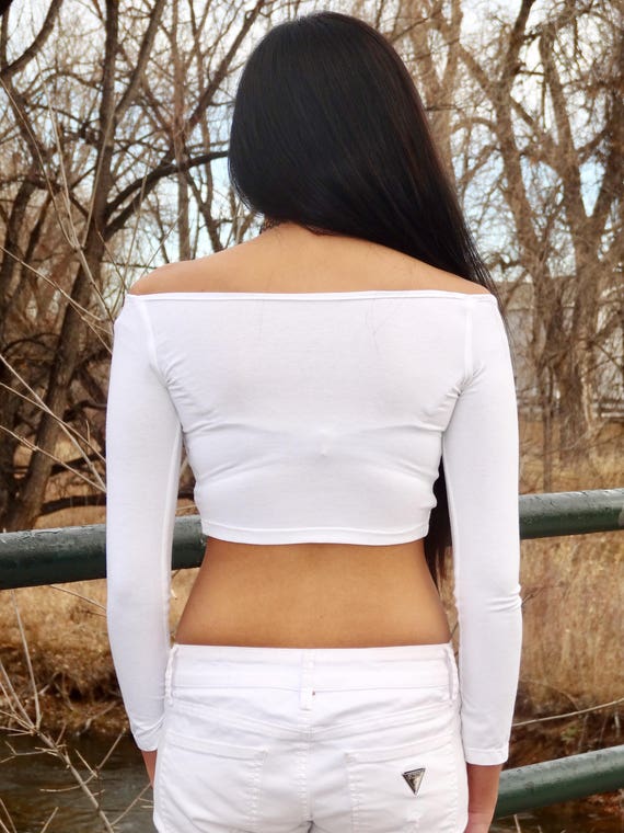 White Crop Top Long Sleeve Crop Top off Shoulder Top Form Fitting Lyla's Crop  Tops for Women Cropped Top Belly Shirt 