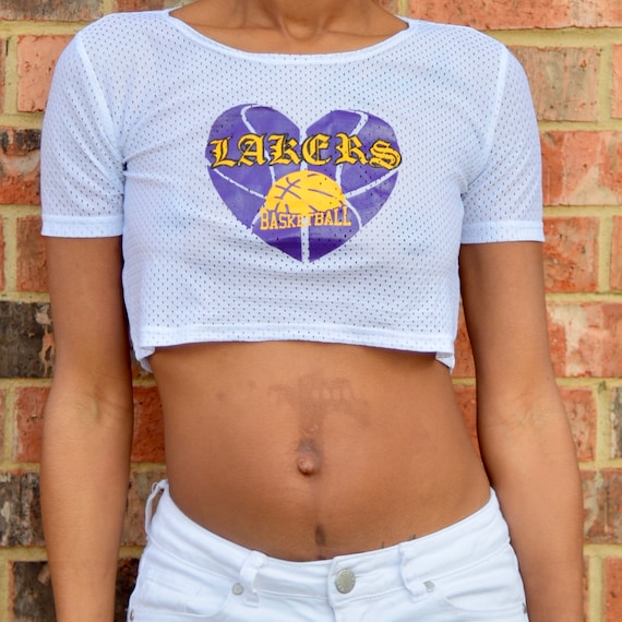 Women's Lakers Cropped Fashion Tank Top in White Size 3X by