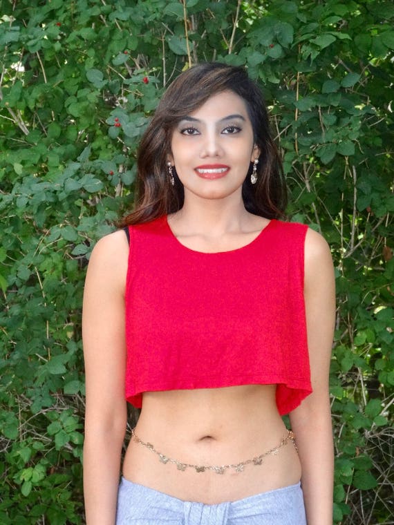 Red Crop Top, Cropped Tank Top, Loose Crop Top, Boxy Crop Top