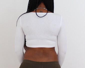 White Long Sleeve Crop Top Shirt Form 