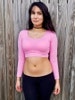 Pink Long Sleeve Crop Top Shirt - Form-Fitting - Basic Plain Crop Tops For Women - Made in USA 