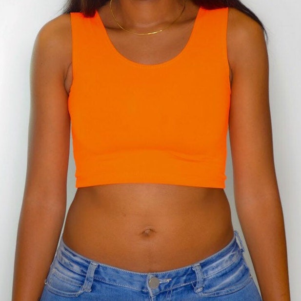 Neon Orange Crop Top Cropped Tank Top Crop Tops Women Etsy