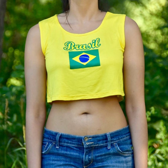 Brazil Yellow Crop Top, Brasil Crop Top, Brazil Flag Crop Top
