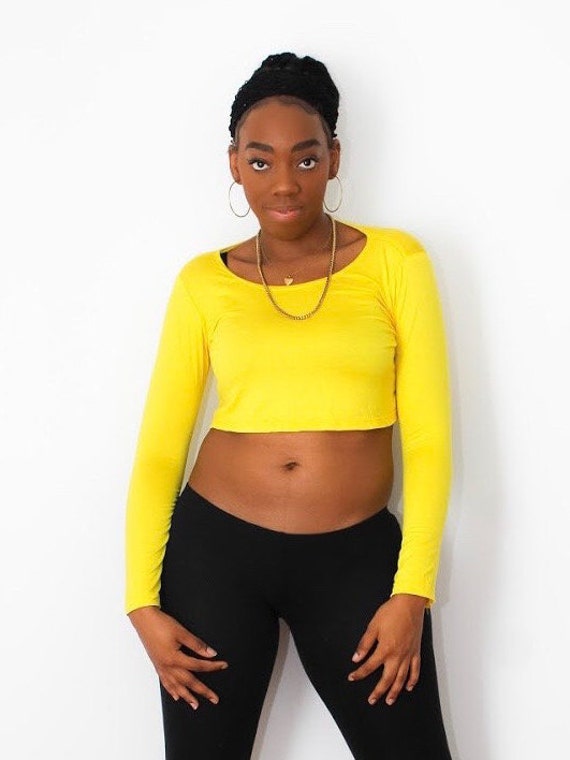 Yellow Long Sleeve Crop Top Loose Crop Top Boxy Crop Top Crop Tops for  Women Cropped Top Crop Tshirt Crop Tee Woman -  Canada