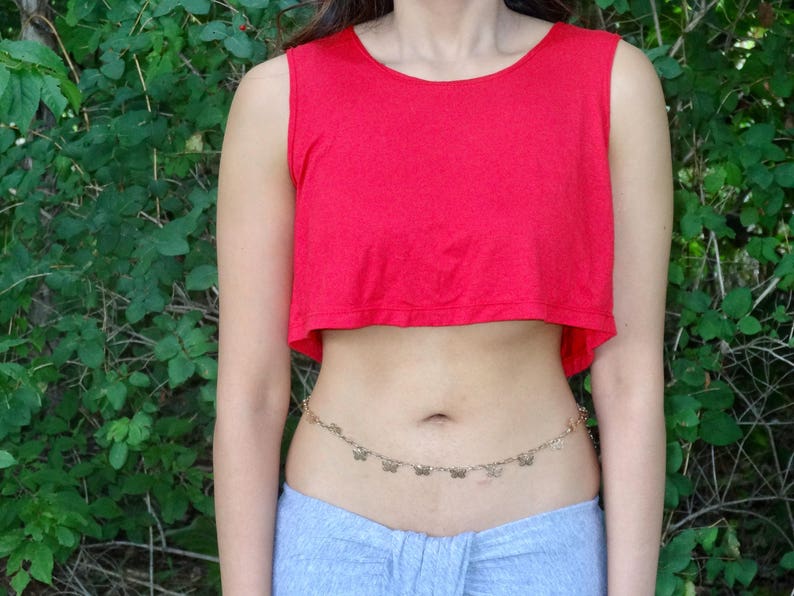 Red Crop Top, Cropped Tank Top, Loose Crop Top, Boxy Crop Top, Crop Tops For Women, Cropped Top, Belly Top, Cropped Top Woman, Crop Tee image 2