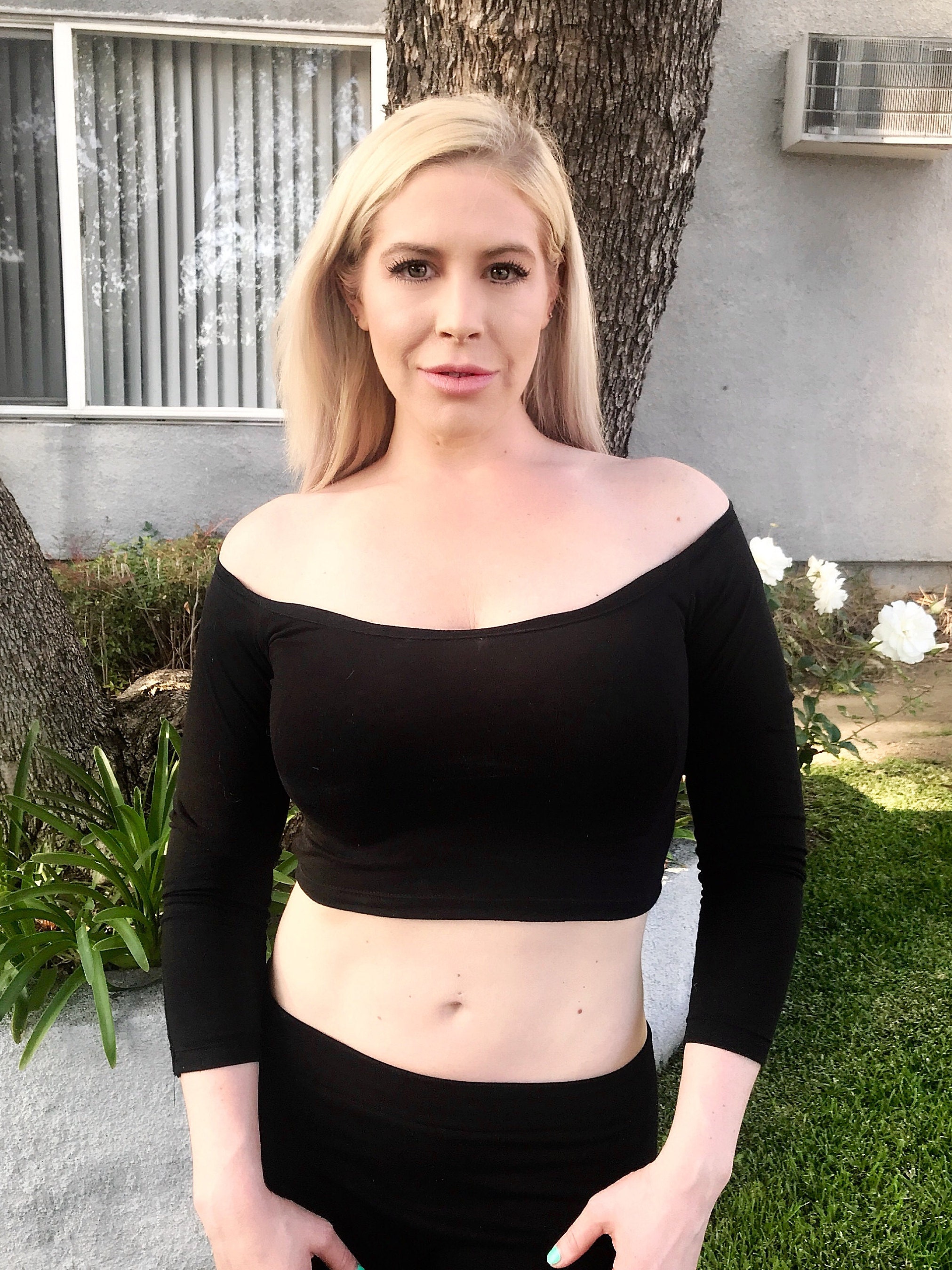Black Long Sleeve off Shoulder Crop Top Form-fitting Basic - Etsy