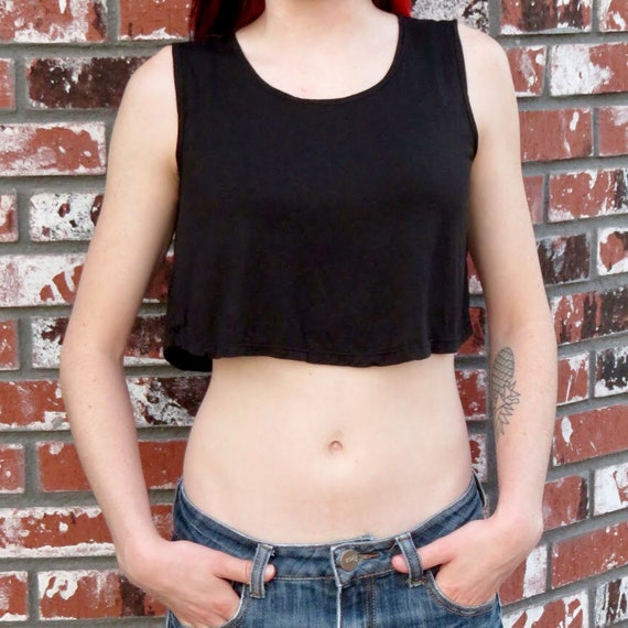 Black Crop Top, Cropped Tank Top, Loose Crop Top, Boxy Crop Top