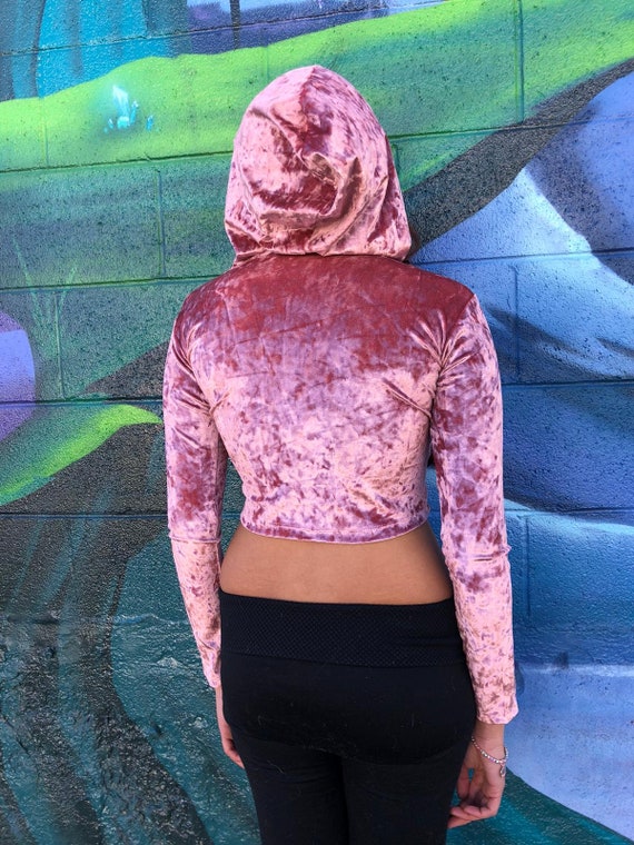 Faux Velvet Pink Long Sleeve Cropped Hoodie Crop Top Hoodie Cropped Sweatshirt Crop Tops for Women Sexy Crop Tops Teens Woman Etsy