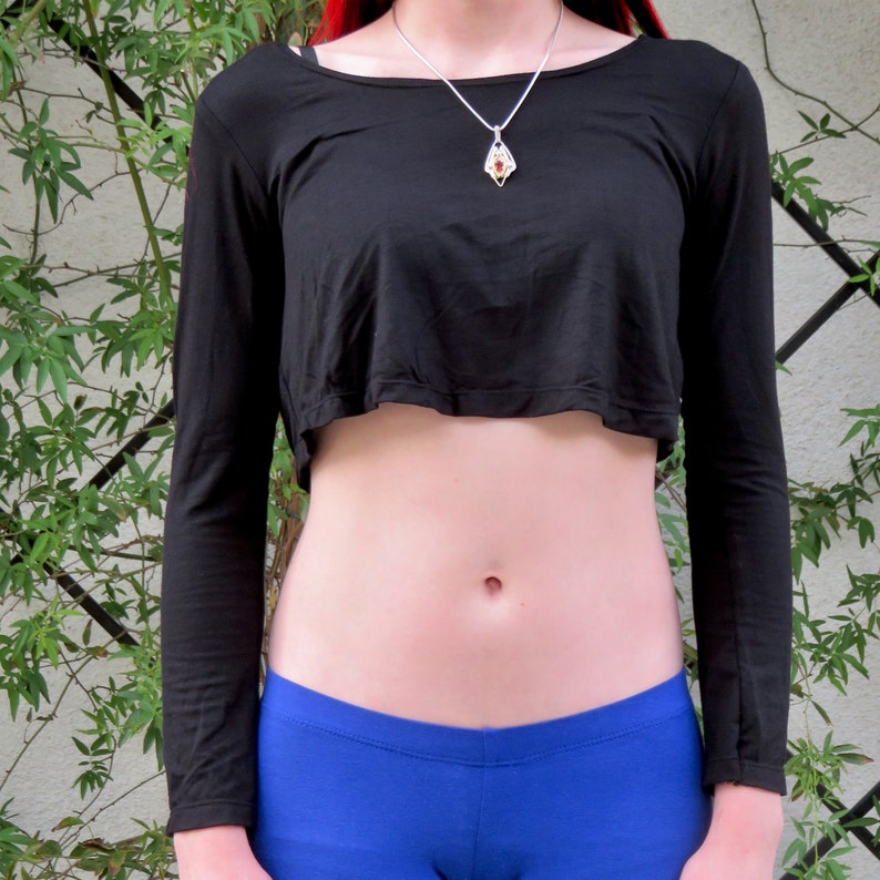 Black Long Sleeve Crop Top Cropped Top Crop Tee Crop Tshirt Boxy Crop Top Crop Tops For Women Cropped Top Woman Loose Crop Top