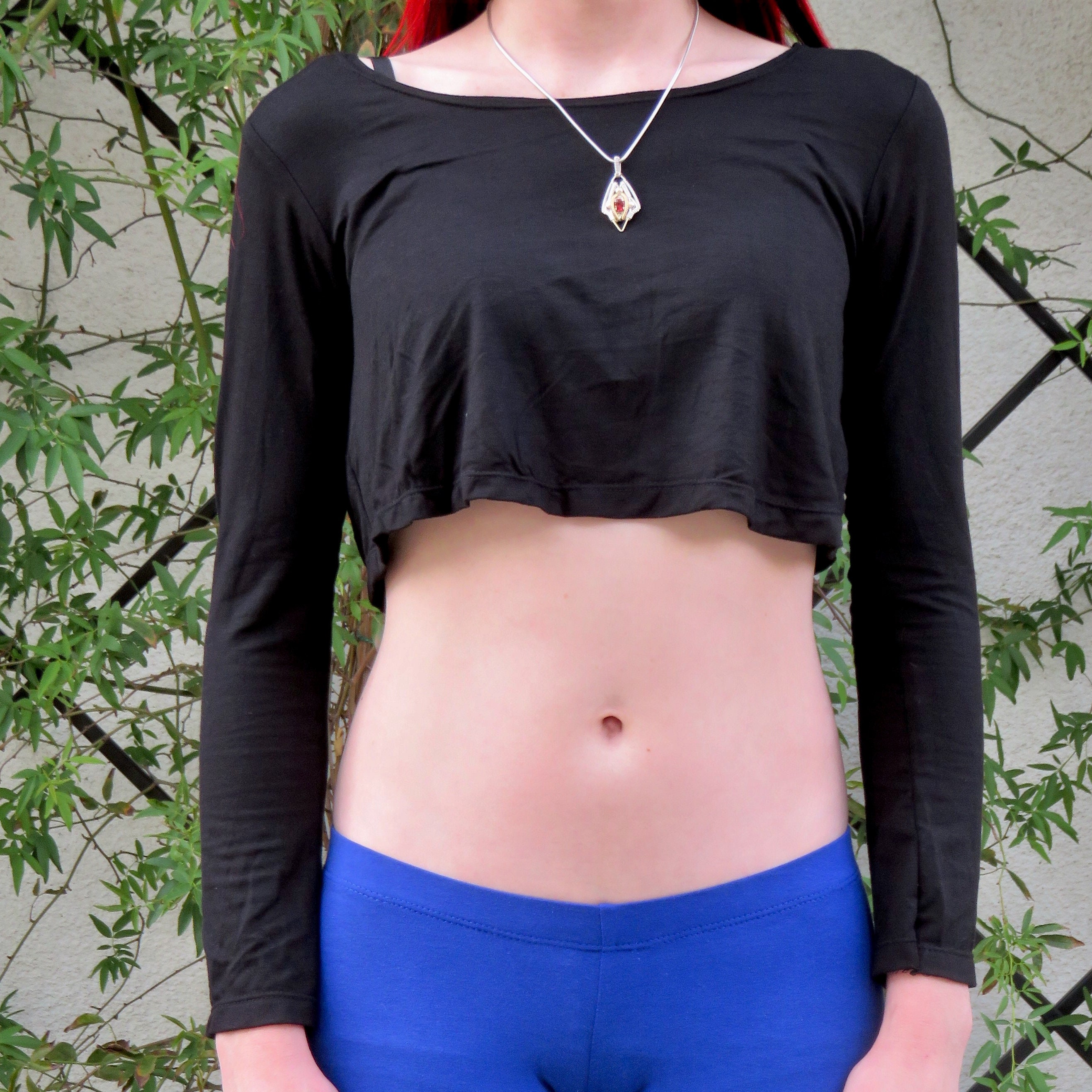 Black Long Sleeve Crop Top Loose Crop Top Boxy Crop Top Crop