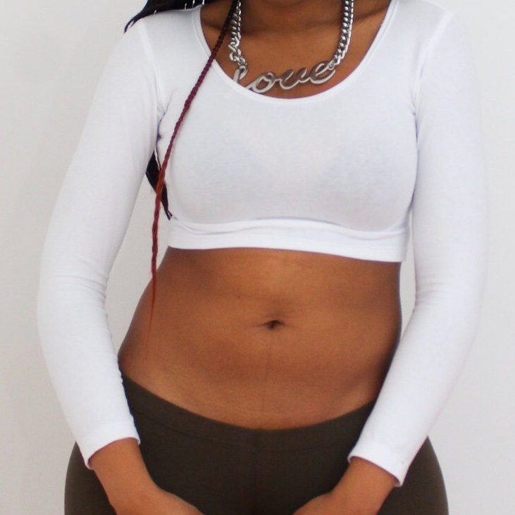 White Long Sleeve Crop Top Shirt Form 