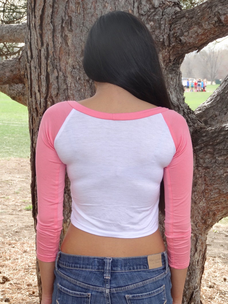 Long Sleeve White and Pink Baseball Crop Top Cropped Baseball Etsy