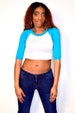 3/4 Sleeve White and Turquoise Baseball Crop Top, Cropped Baseball Tee, Raglan Crop Top, Long Sleeve Crop Top, Crop Tops Women, Crop Tee, 