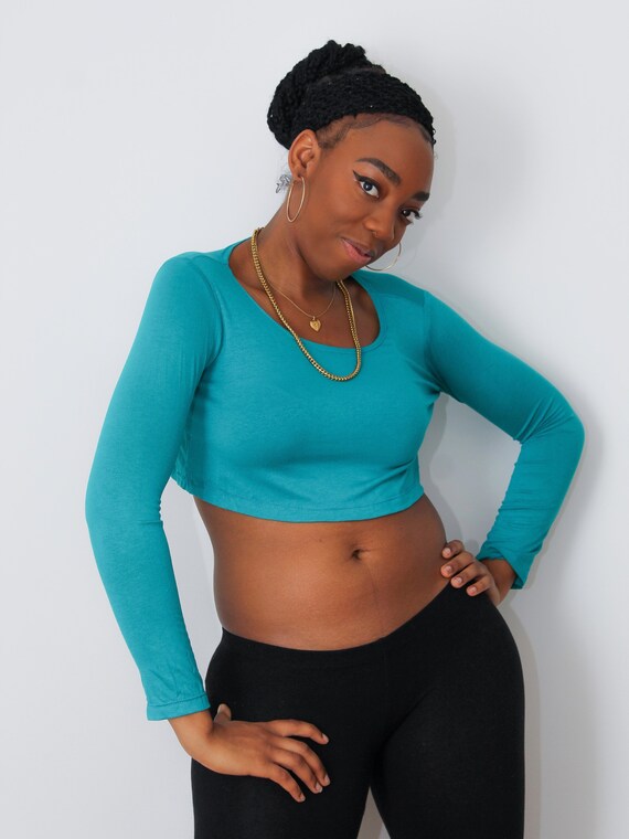 Turquoise Long Sleeve Crop Top Loose Crop Top Boxy Crop - Etsy