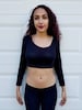 Black Long Sleeve Crop Top Shirt - Form-Fitting - Basic Plain Crop Tops For Women - Made in USA 