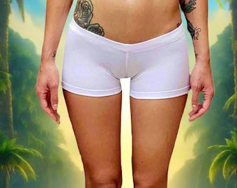 Ultra Low Rise White Short Yoga Shorts -Yoga Shorts For Women - Cotton- Super Low Rise - Workout - Fitness - Made in USA