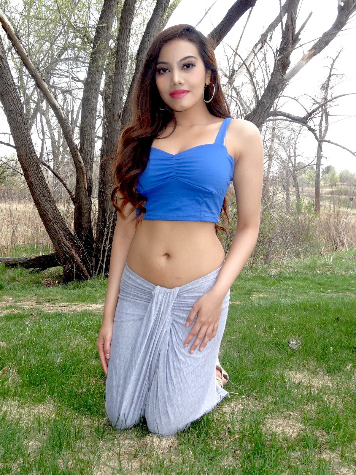 Blue Spaghetti Crop Top, Cropped Tank Top, Crop Tops for Women