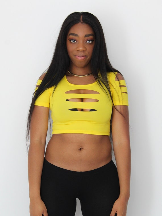 Slashed Short Sleeve Yellow Crop Top, Crop Tops for Women, Cropped Top, Crop  Tee, Sexy Crop Tops, Woman, Crop Tops Teens, Form Fitting, -  Canada