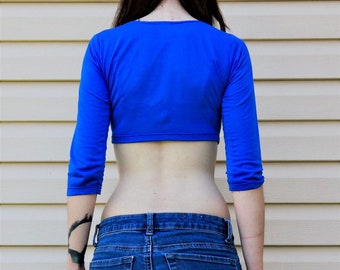 Blue 3/4 Sleeve Crop Top Form Fitting Lyla's Crop Tops for Women