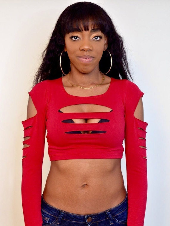 Slashed Long Sleeve Red Crop Top, Crop Tops for Women, Cropped Top, Crop  Tee, Sexy Crop Tops, Woman, Crop Top Teens, Form Fitting, -  Canada