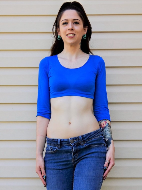 Blaues 3/4 Ärmel Crop Top Formbeschlag Lyla es Crop Tops Etsy.