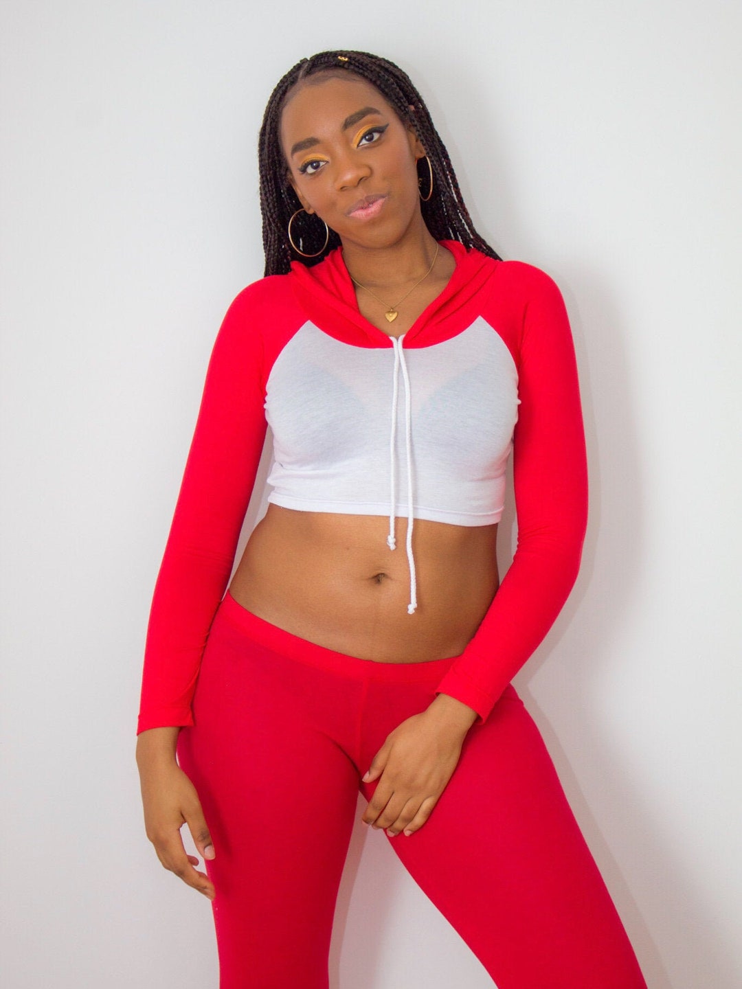 Red and white crop top hoodie hotsell