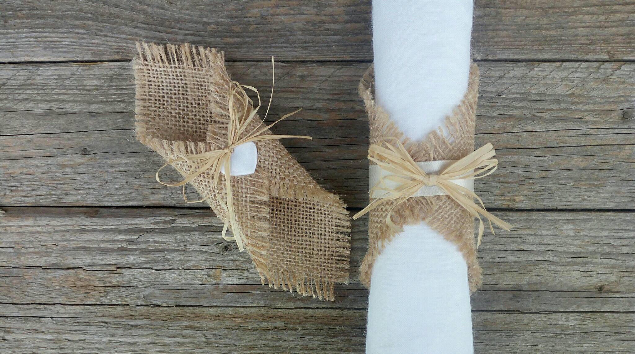 100 Pièces Ronds De Serviette En Toile De Jute - Anneaux Serviette Dentelle Pour Mariage Et Fêtes