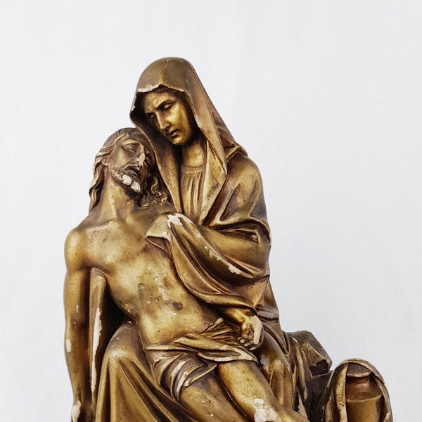 La Pieta Statue in Gilded Plaster after Michelangelo by François-Dominique Monna of Toulouse Circa 1890 28x20x14 Centimetres