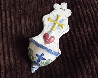 Holy Water Font, French Faience, The Sacre Couer, Sacred Heart Of Jesus, Circa 1860
