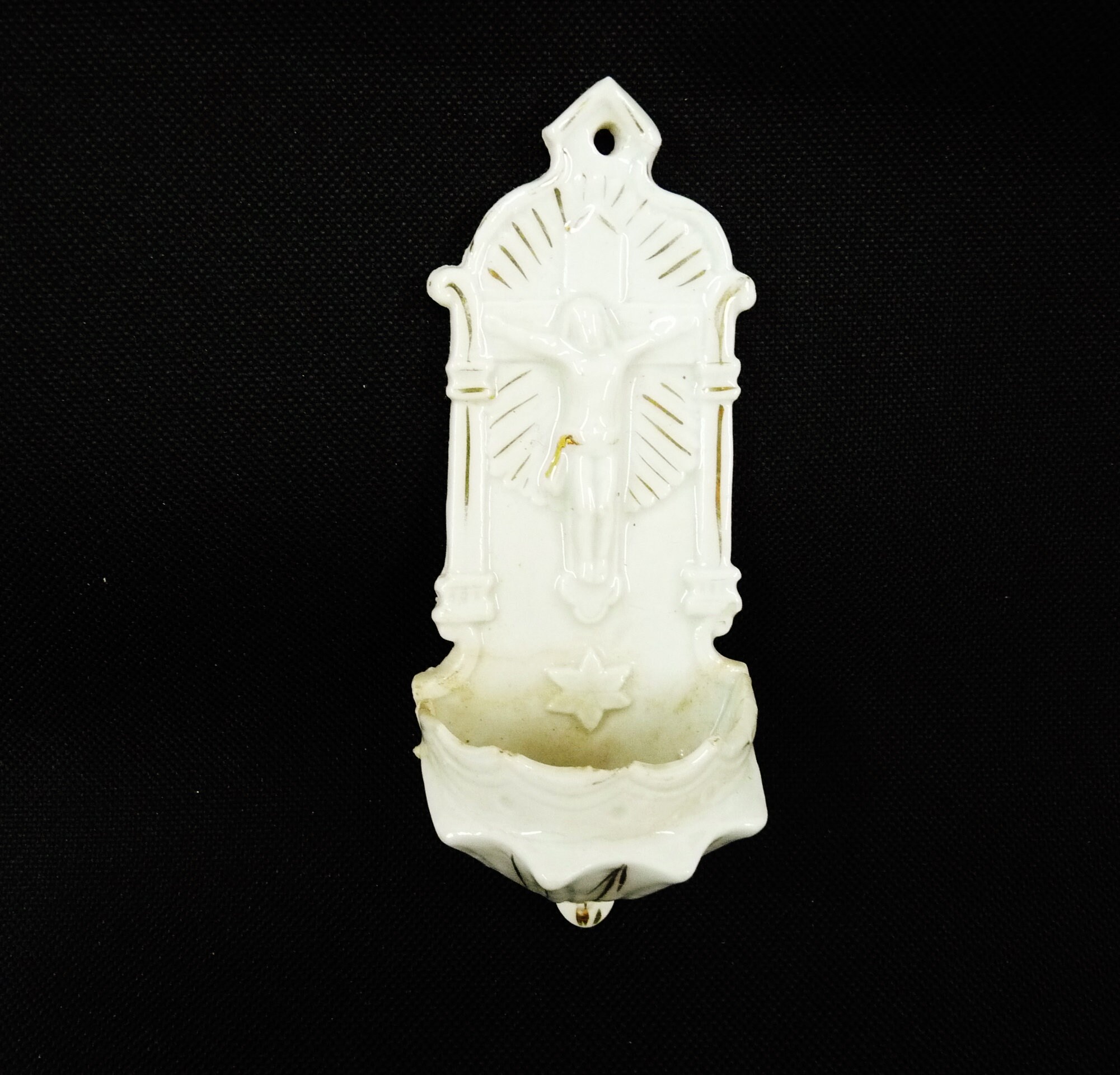 Police d'eau Bénite, Belle Porcelaine Antique de Paris, Milieu Du 19Ème Siècle, Bel État, 13 X 5 cm