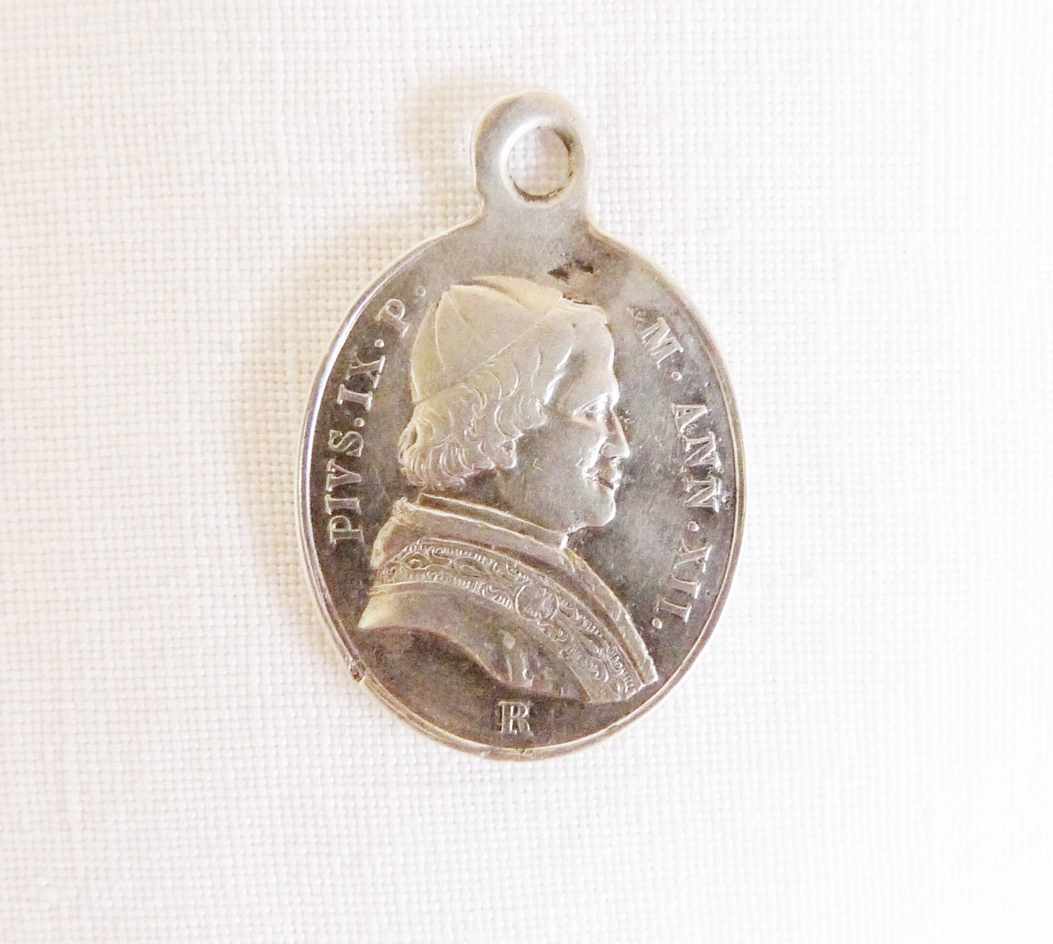 Grande Médaille d'argent, Pape Pieux Ix avec Miraculeuse sur Le Revers, 3 X 2 cm, Rare Exemple, Circ
