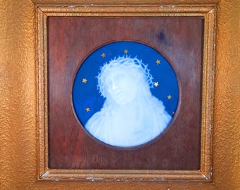 Crown of Thorns Pate-Sur-Pate Plaque, Limoges Porcelain Portrait of Christ by Antoine Barrière of Limoges, France circa 1900, Extremely Rare