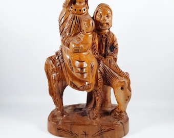 Holy Family Carving, Folk Art Carving of Mary, Joseph and Jesus Travelling to Bethlehem, Olive Wood, 19x11x6 cm, Pilgrimage Souvenir