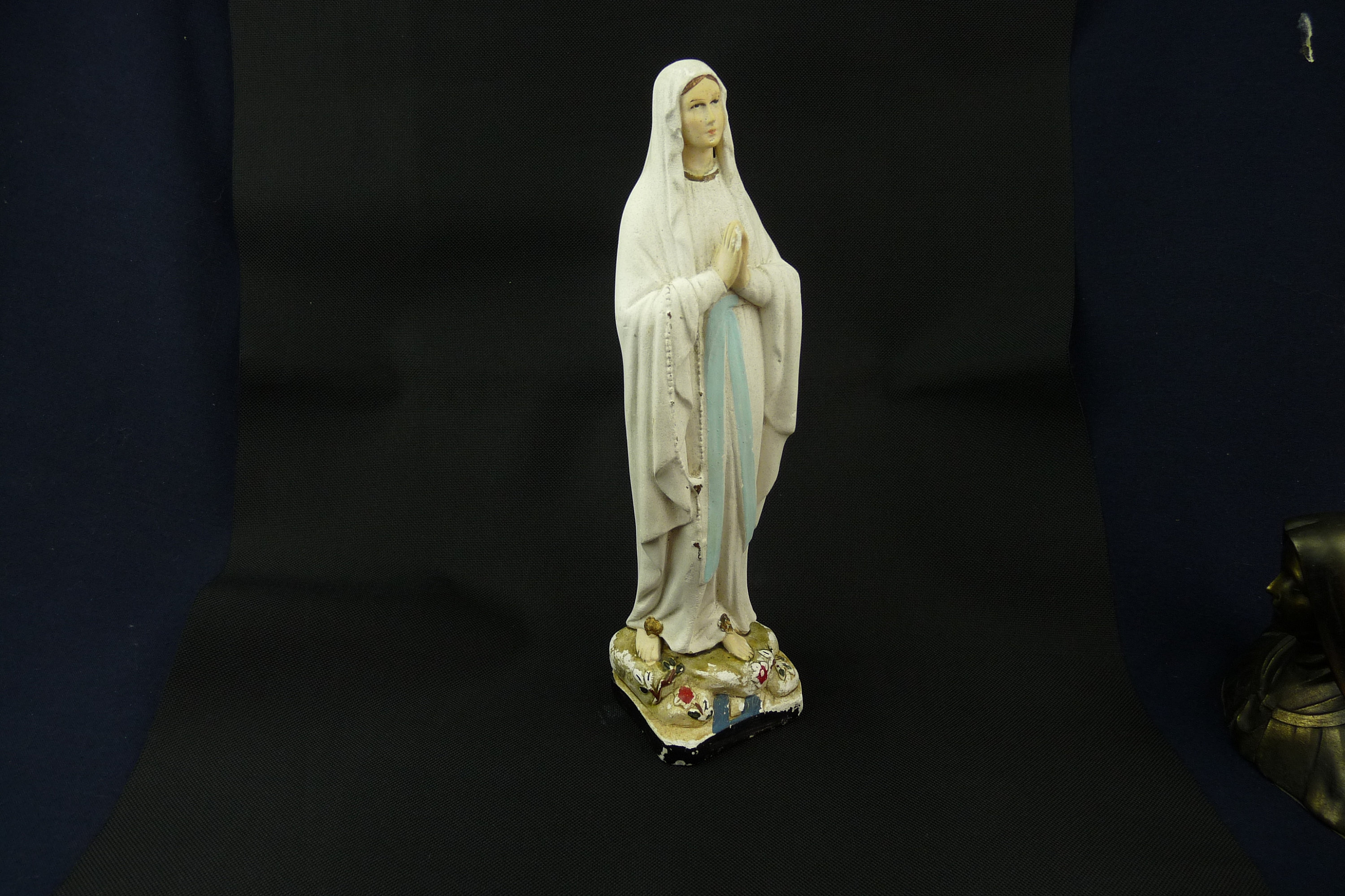 Antique Lourdes Statue de La Vierge Marie, Statue Craie Signée Dupont Vers 1880, 25 Centimètres Haut