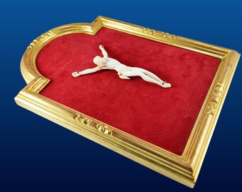 Dieppe Bone Carved Corpus Christi Crucifix, Gilded Frame, Circa 1830 Ships Duty Paid