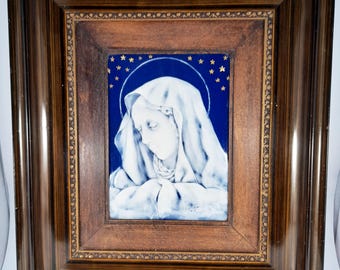 Our Lady Of Perpetual Sorrow, Christian Art by Marcel Chaufriasse Limoges Porcelain Pate-Sur-Pate Plaque, Signed By The Artist 19 x 14 Cm