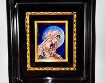 Pierre Bonnet Limoges Enamel Virgin Mary Religious Art, Master Enameller France circa 1930