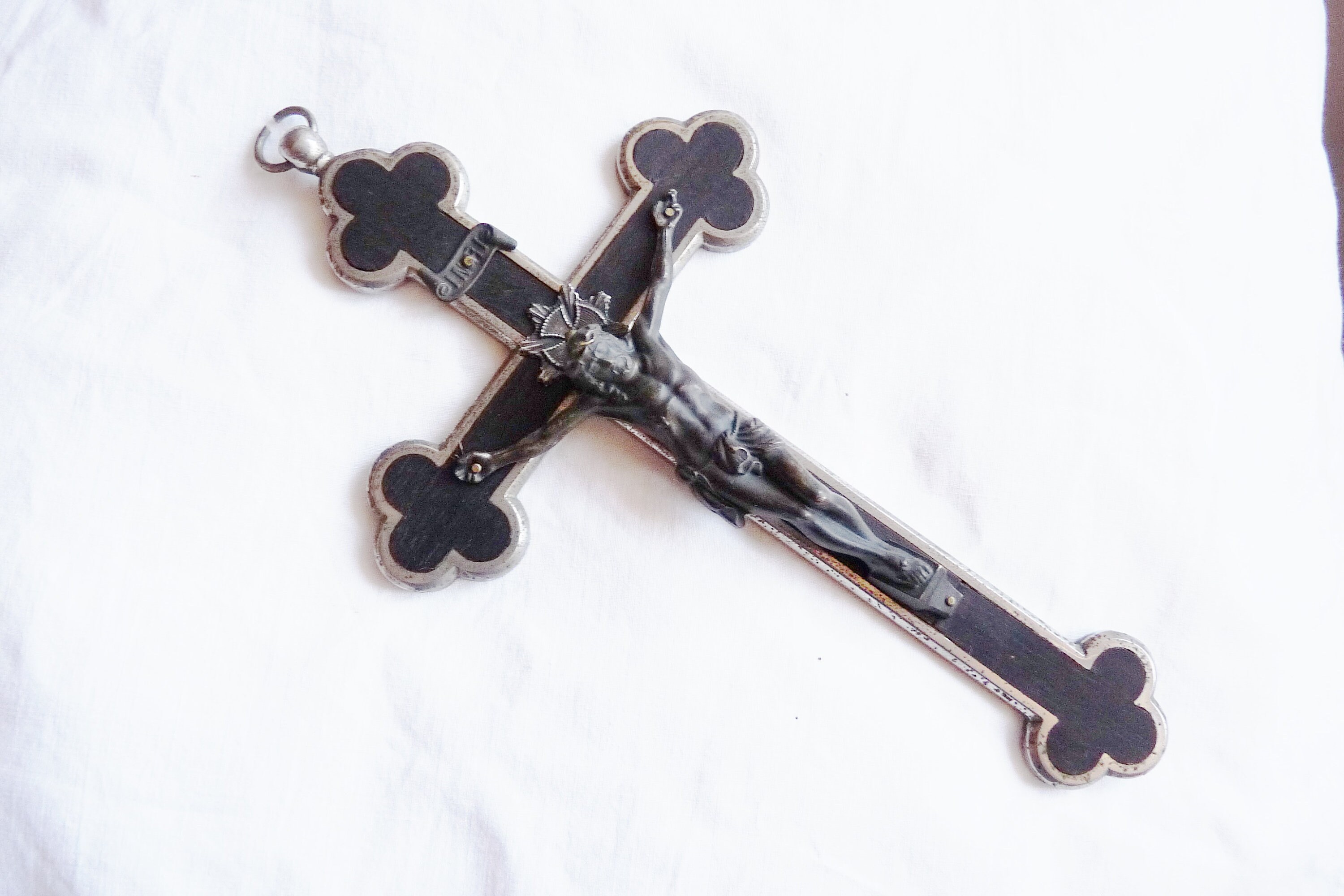 Crucifix Antique de Profession, Présentation à Gustave Joly 1912, Fait La Main avec Halo sur Le Deva