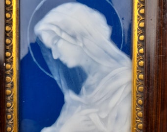 Our Lady Of Perpetual Sorrow, Limoges Enamel by Marcel Chaufriasse, Pate-Sur-Pate Plaque, Signed