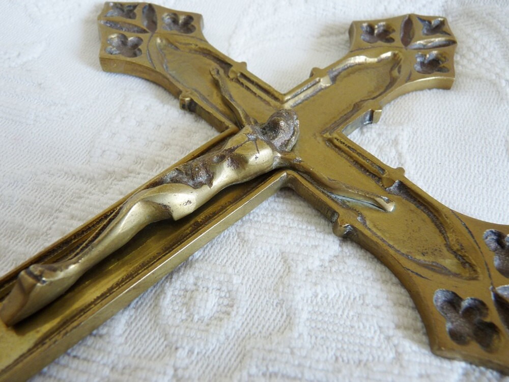 Croix de Chapelle Bronze, Faite à La Main Lourdes France, Vers 1850