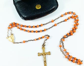 Antique Coral Rosary, French, Made By Adolphe Penin, Hallmarked, Vermeil Cross  Medals and Chain, 32 cm Lady's or Child's