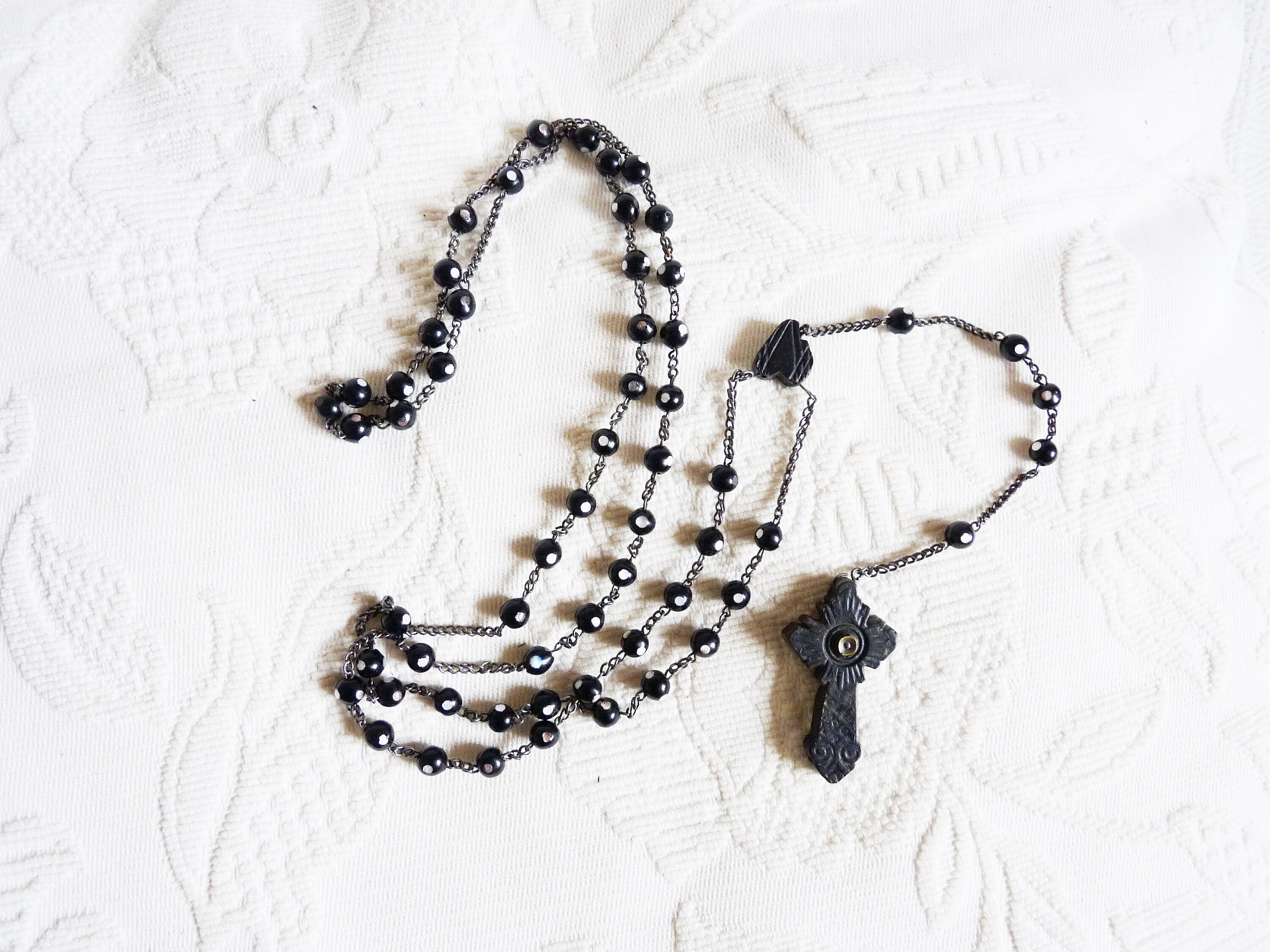 Rosaire Antique de Stanhope, Rare Holy Trinity Rosary, Souvenir Pèlerinage à La Grotte Lourdes, Vers