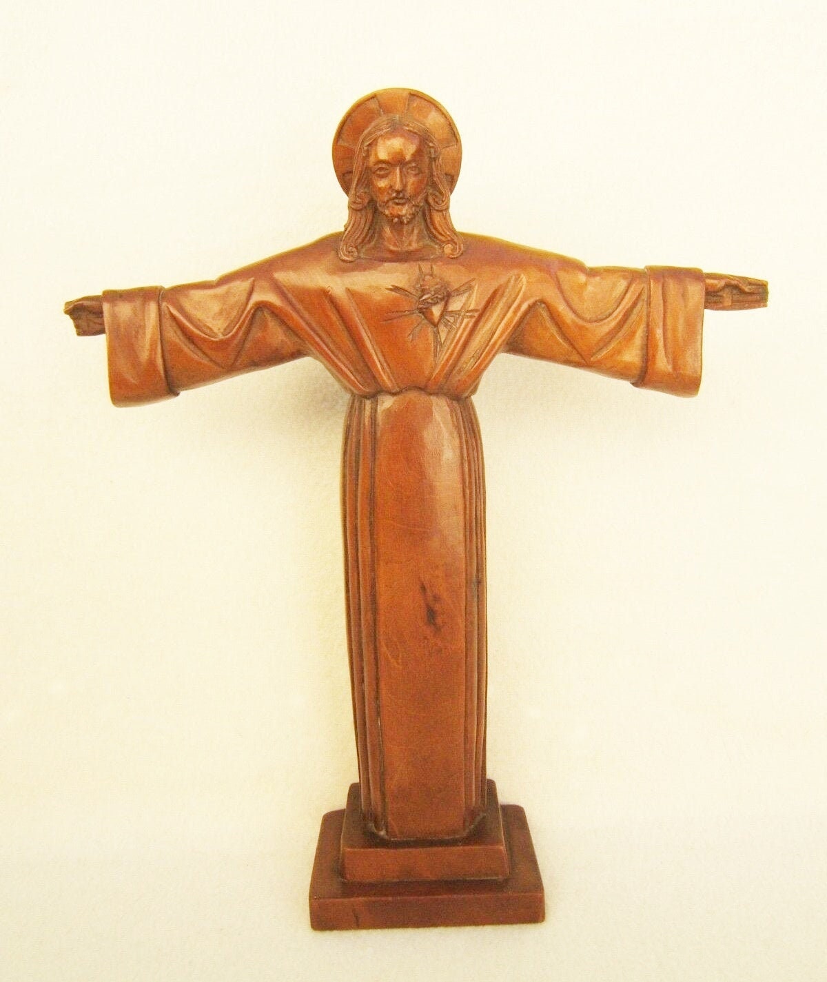 statue en Bois Sculptée Du Sacré-Cœur de Jésus Par Ferdinand Parpan | 1902-2004