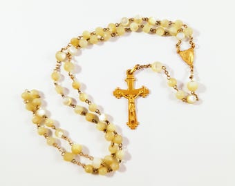 Antique Rosary, Mother of Pearl Beads, Heavy Gold Plate,  By Adolphe Penin Circa 1900, Superb Condition