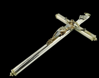 Antique Chapel Cross, Chromed Bronze, Lourdes Souvenir, 25 x 13 Centimetres, Circa 1890 Ships Duty Paid