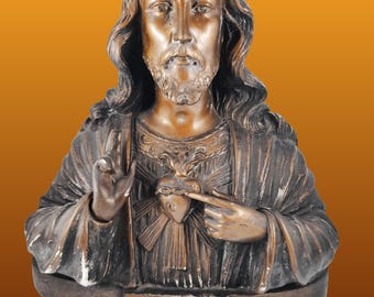Sacred Heart Jesus Bronzed Plaster Bust, D Pecchioli, Limited Series circa 1910 Ships Duty Paid