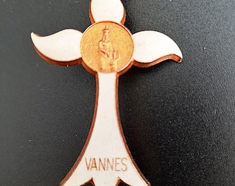 Vannes Pilgrimage Brooch By Arthus Bertrand Of Paris Circa 1920,  Gold Plated White Enamel 5x3.5 Centimetres