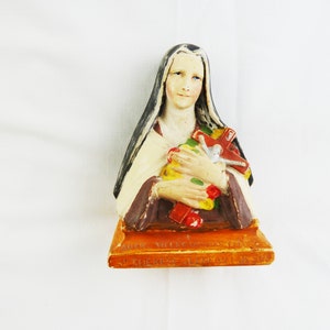 Saint Theresa Of The Roses Antique Religious Statue, Antique Plaster Figure by Chamayou of Toulouse, France, Very Rare, Circa 1925