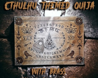 Handmade Cthulhu Theme Ouija Board with Planchette - divination, Paranormal, Cosmic