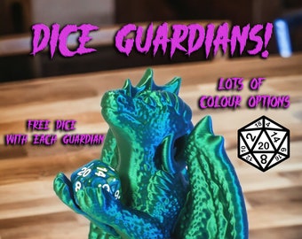 D20 Dice Guardian - 3D printed - Free D20 with each Guardian! Dragon/Wolf